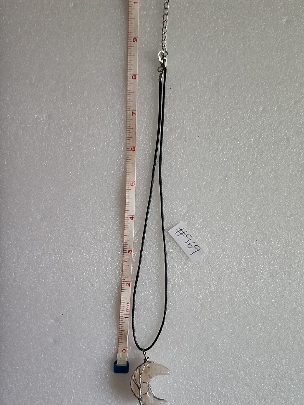 Hand Crafted Crescent Crystal Pendant Necklace - Clear - Picture 9 of 9